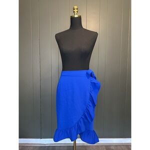 NWT Express Royal Blue Ruffle Wrap Skirt Career Office XS Extra Small